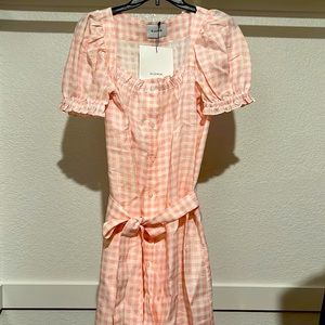 Women's Brigitte Midi Linen Dress, Pink Vichy